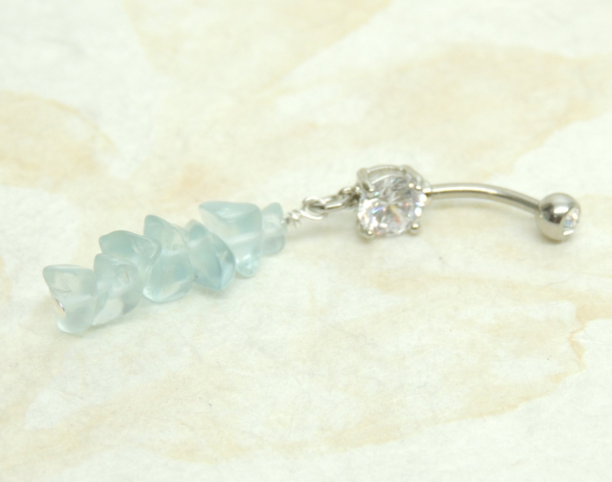 Aquamarine Gemstone Dangle Belly Ring Natural Stone Belly Etsy