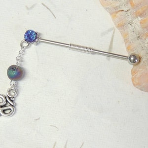 Ohm Industrial Barbell, Druzy Industrial Barbell, Scaffold Ear Earring, Industrial Piercings, Wire Wrapped Barbell