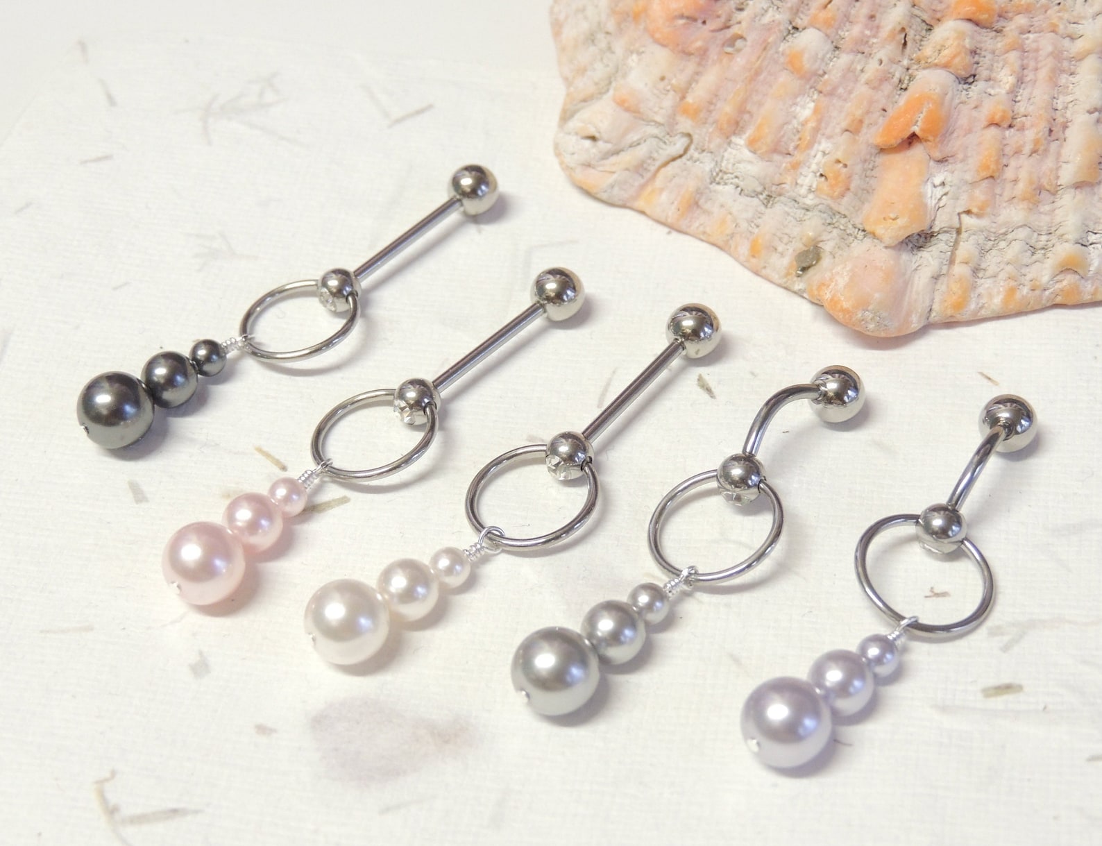 Triple Pearl VCH Vertical Clitoral Hood Piercing, 14G VCH Bar, Intimate