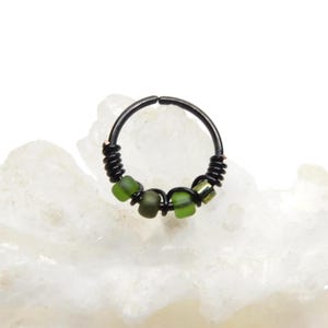 Olive Green Ombre Nose Hoop Ring, Tiny Snug Nose Ring, Nose Jewelry, Nose Hoop with Beads, 20g Nose Ring, Bohemian Jewelry, Tragus Hoop