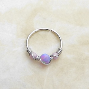 Lavender Opal Beaded Cartilage Hoop, Septum Nose Ring Hoop, Helix Daith Orbital Piercing, Seamless Hoops, Opal Body Jewelry image 3