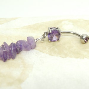 Amethyst Gemstone Dangle Belly Ring, Natural Stone Belly Ring, Handcrafted Body Jewelry