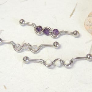 Wire Wrapped Gemstone Industrial Barbell You Choose Color, Scaffold Ear Earring, 14g Barbell, Industrial Bar