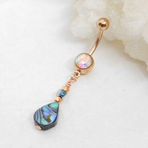 Abalone Shell Rose Gold Belly Ring, Belly Button Jewelry, Unique Belly Ring, Navel Rings, Dangle Belly Ring