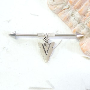 Wire Wrapped Arrowhead Spiked Industrial Barbell, Spike Industrial Barbell, Scaffold Ear Earring, Industrial Piercings, Tribal