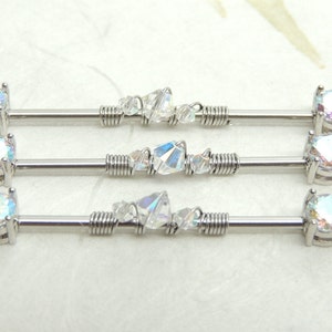 Aurora Borealis Wire Wrapped Industrial Barbell, Scaffold Ear Earring, Industrial Piercings, 14g Surgical Steel Body Jewelry 画像 4