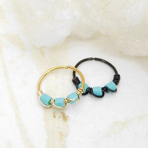 Snug Fitting Nose Hoop Ring, 20g 8mm 10mm Turquoise Bead Nose Hoop Cartilage Hoop Earring, Seamless Hoop