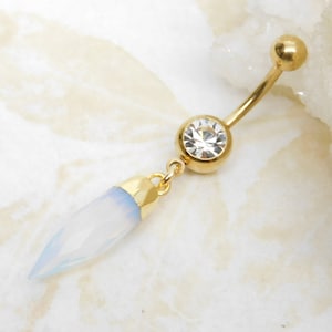 Opalite Dangle Belly Ring,  Body Jewelry, Crystal Belly Ring, Gemstone Belly Ring, Gold Belly Piercing