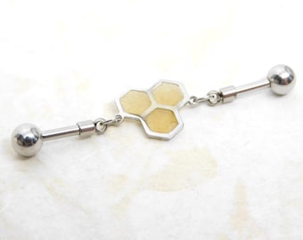 Honeycomb Industrial Barbell, 14g Surgical Steel Barbell, Scaffold Industrial Bar, Upper Ear Cartilage Piercing
