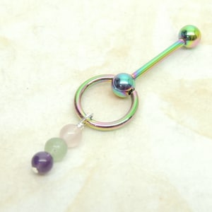 14G VCH Piercing with Gemstone Dangle, Vertical Clitoral Hood Piercing, Intimate Jewelry, Genital Piercing