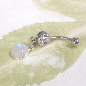 Natural Rainbow Moonstone  Belly Ring, Dangle Belly Ring, Gemstone Belly Ring, Rainbow Moonstone Jewelry