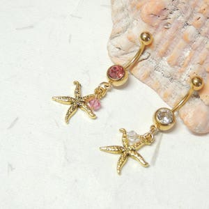 Gold Starfish Belly Button Ring, Dangle Belly Ring, Gold Belly Ring, Starfish Jewelry, Nautical Beach Belly Ring image 9