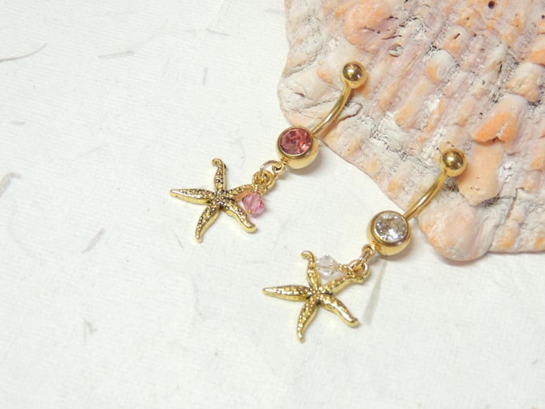 Gold Starfish Belly Button Ring, Dangle Belly Ring, Gold Belly Ring, Starfish Jewelry, Nautical Beach Belly Ring image 9