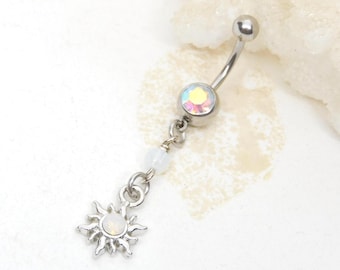 Sun Dangle Belly Ring, Body Jewelry, Gift for Her, Navel Jewelry, Celestial
