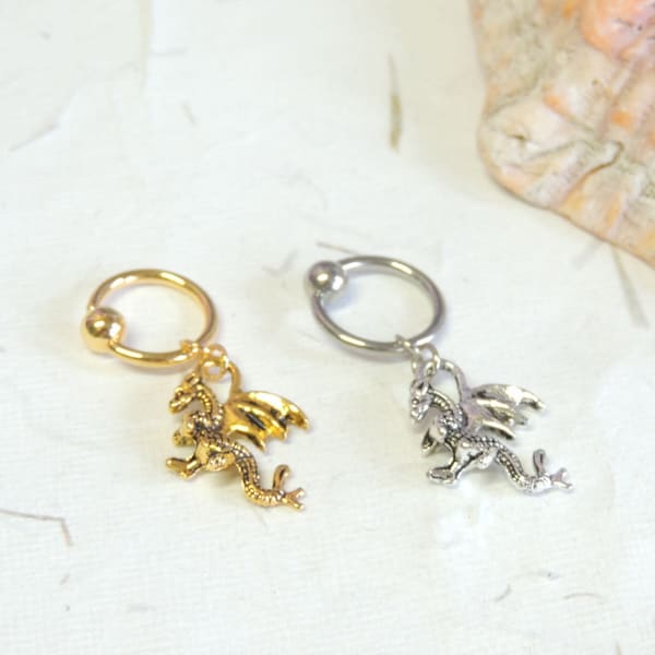 Dragon Cartilage Hoop Earring, CBR Captive Bead Ring, Helix Earring, Cartilage Hoops, Cartilage Earrings