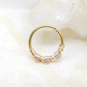 Lavender Boho Nose Hoop Ring, Snug Fitting Nose Hoop Ring, 20g 8mm 10mm Nose Hoop, Cartilage Hoop Earring, Nose Jewelry, Seamless Hoop