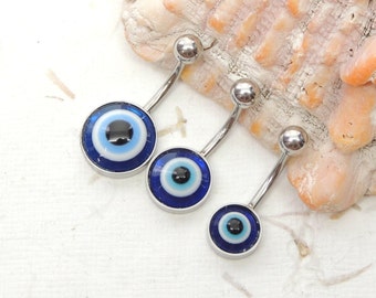Evil Eye Belly Button Navel Ring, Simple Non Dangle Belly Button Ring, All Seeing Eye, Navel Piercings, Spiritual Protection Jewelry
