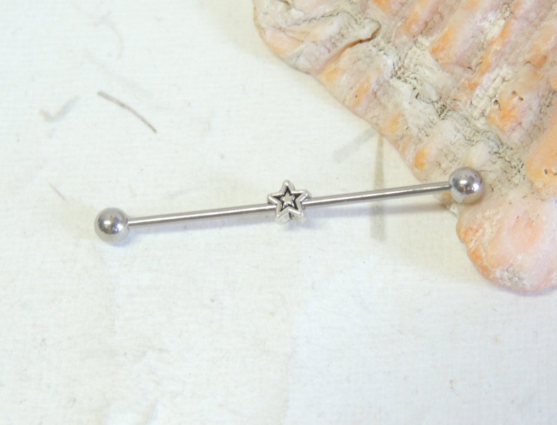 16g Star Industrial Barbell, Surgical Steel Barbell, Scaffold Earring, 16g Barbell, Industrial Bar, Upper Ear Cartilage Earring image 5
