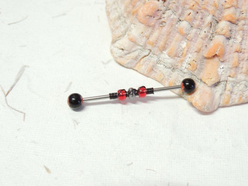 Goth Jewelry Body Jewelry Industrial Piercings Industrial Bar Red and Black Wire Wrapped Industrial Barbell Scaffold Ear Earring