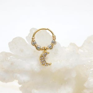 Crescent Moon Dangling Cartilage Hoop Earring, Gold Hoops, Helix Earring, Bendable Nose Hoop Cartilage Hoops