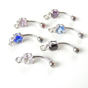 1pc Add Your Own Charm Belly Ring You Choose Color, Prong Set Belly Ring with Loop, 14g Barbell, DIY Belly Ring Jewelry Making Supplies. image 2