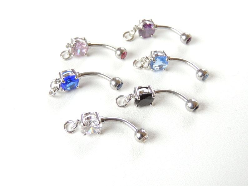 1pc Add Your Own Charm Belly Ring You Choose Color, Prong Set Belly Ring with Loop, 14g Barbell, DIY Belly Ring Jewelry Making Supplies. image 2