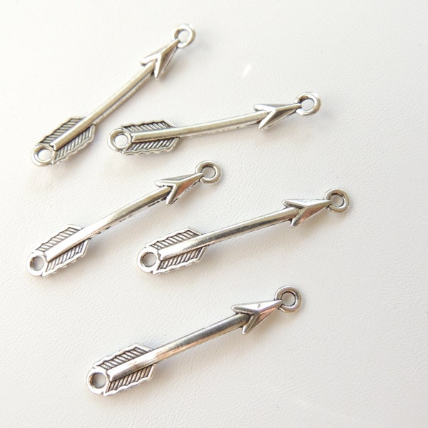 5 pcs Silver Arrow Charm, Pendant Feather Arrow Charms Connector, Charms, DIY Jewelry Making Charms, Bracelet Anklet Charms.