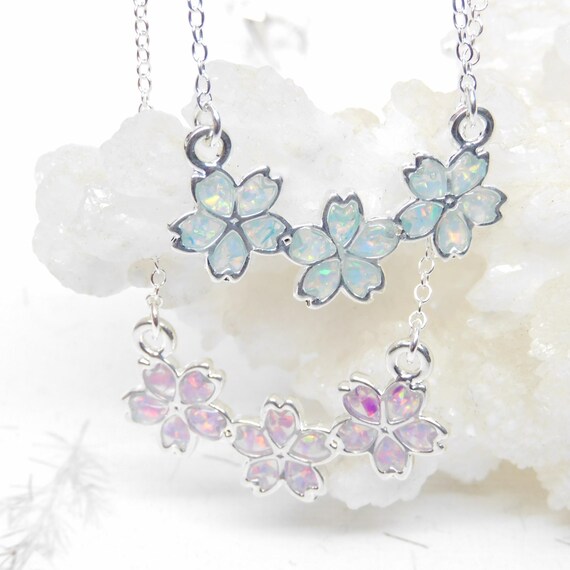 Opal Triple Flower Necklace You Choose Opal Color, Opal Necklace