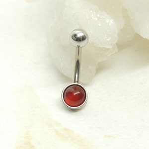 Carnelian Agate Belly Ring with Small 6mm Stone, Non Dangle Belly Ring, Gemstone Belly Ring, Simple Belly Ring, Navel Rings, Body Jewelry
