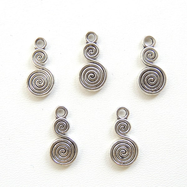 Tibetan Silver Spiral Charm 5 Pieces, Double Swirl Charm, Tibetan Silver Charms, Spiral Circle Charms, S Shape Charms.