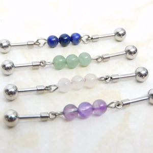 Chakra Gemstone Industrial Barbell You Choose Gemstone, 14g Surgical Steel Barbell, Scaffold Industrial Bar, Upper Ear Cartilage Piercing
