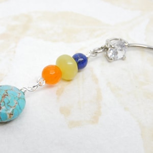 Turquoise Dangle Belly Ring with Lapis Olive Jade and Carnelian, 14g Belly Rings, Body Piercing