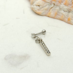 Small CZ Dangle Tragus Helix Cartilage Earring, 16g Surgical Steel Barbell, Cartilage Earring, Bar Earring
