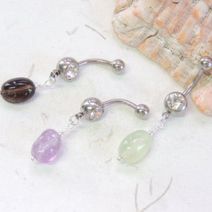 Gemstone Dangle Belly Ring, Amethyst Belly Ring, Stone Belly Ring, Body Jewelry, Dangle Belly Ring, Silver Belly Ring