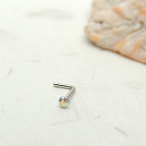 AB Crystal Nose Stud, Small Dainty Nose Studs, Surgical Steel Nose Ring, Helix Tragus Cartilage Stud, L Bend Nose Piercing