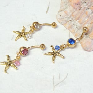 Gold Starfish Belly Button Ring, Dangle Belly Ring, Gold Belly Ring, Starfish Jewelry, Nautical Beach Belly Ring image 3