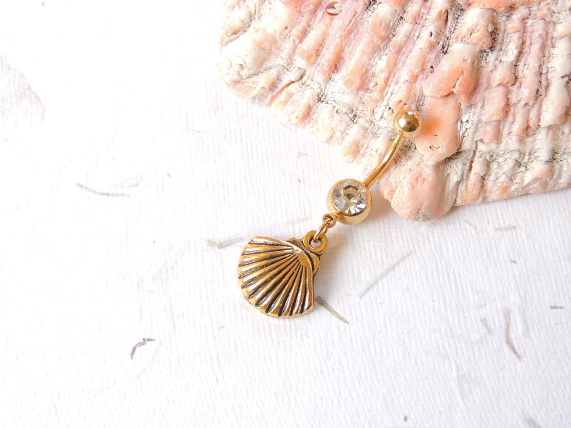 Seashell Belly Ring You Choose Finish, Belly Button Jewelry, Dangle ...