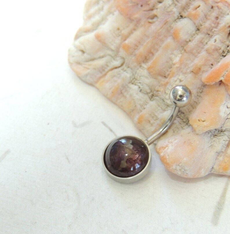 Gemstone Belly Ring Natural Pink Tourmaline Belly Ring 10mm Stone Non Dangle Simple Belly Ring Navel Rings Body Jewelry