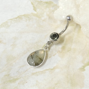 Labradorite Stone Teardrop Belly Ring, Teardrop Belly Ring, Labradorite Belly Ring, Gemstone Belly Ring, Body Jewelry