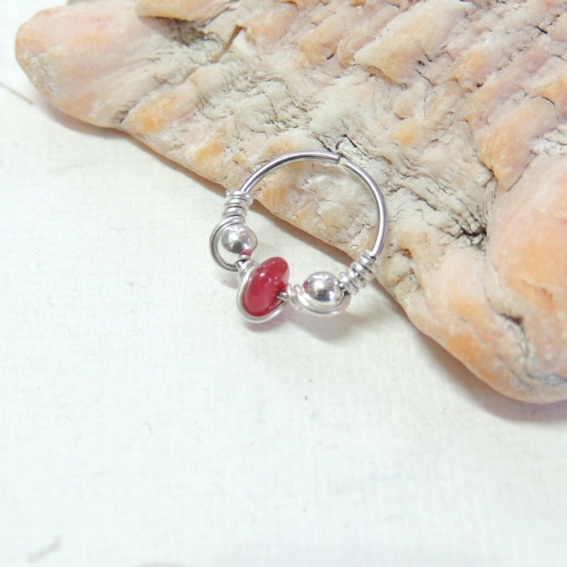 Cartilage Hoop Earring Wire Wrapped Ruby Beaded Nose Hoop Tragus Helix Orbital Cartilage Hoop Earring 20g Endless Hoops