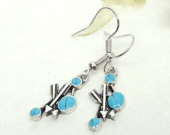 Turquoise Arrow Dangle Earrings, Boho Chic Arrow Earrings, Arrow Jewelry