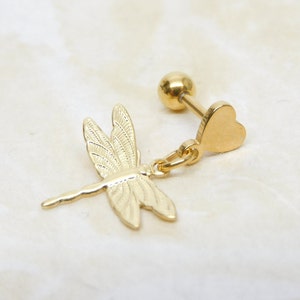 Dragonfly Tragus Helix Cartilage Earring, Helix Barbell, 16g Barbells, Tragus  Helix Piercing, Dragonfly Barbell, Cartilage Earring
