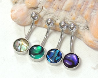 Small 8mm Abalone Shell Belly Button Ring You Choose Color, Non Dangle Belly Ring, Shell Belly Ring, Simple Belly Ring, Navel Piercings
