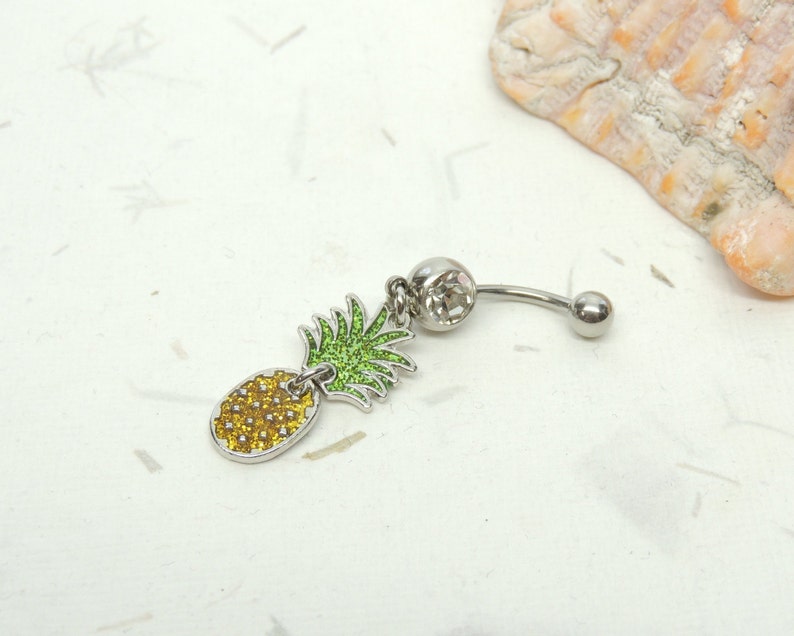 Pineapple Jewelry Dangle Belly Ring Fruit Belly Ring Pineapple Dangle Belly Ring You Choose Barbell Color