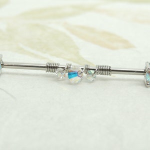 Aurora Borealis Wire Wrapped Industrial Barbell, Scaffold Ear Earring, Industrial Piercings, 14g Surgical Steel Body Jewelry 画像 3