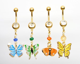 Butterfly Moth Belly Ring You Choose Style, Butterfly Jewelry, 14g Gold Barbell