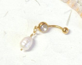 Piercing para el ombligo con colgante de perla blanca (a elegir el acabado), joyería de perlas náuticas para playa y océano.
