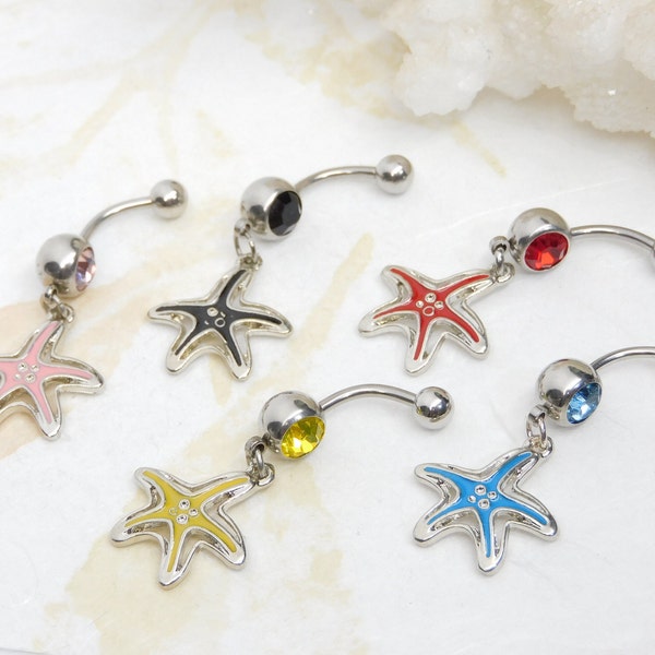Starfish Dangle Belly Ring, Starfish Jewelry, Nautical Beach Belly Ring, Body Jewelry