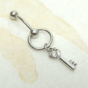 Vertical Hood Piercing With Key Charm, VCH Vertical Clitoral Hood