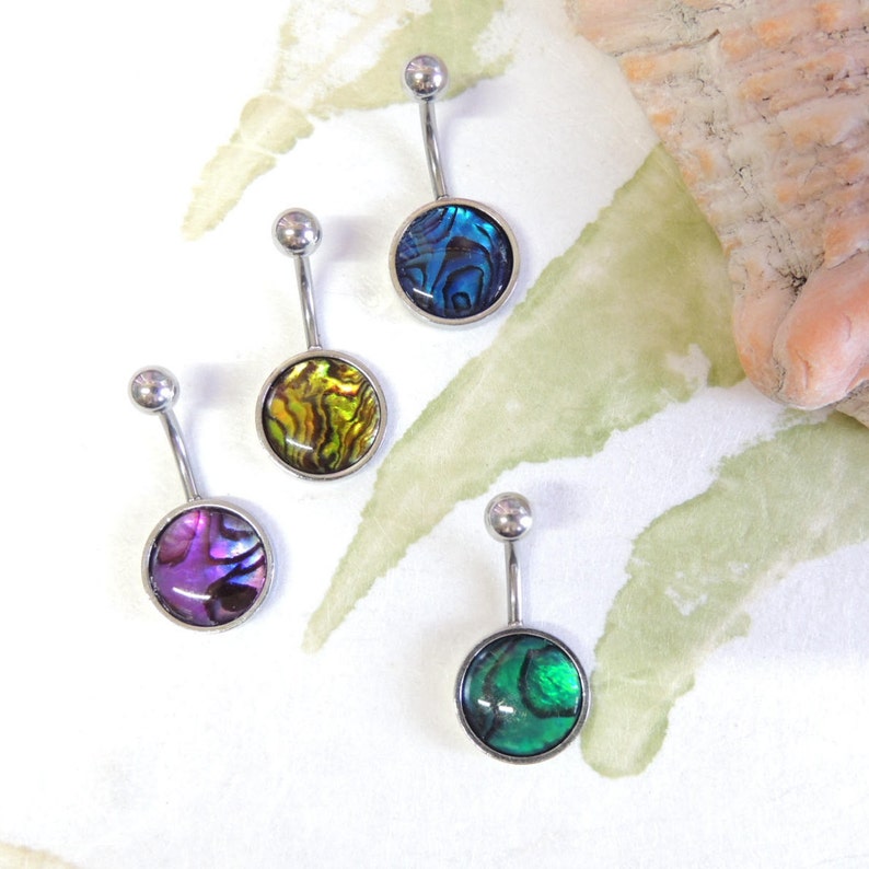Non Dangle Belly Ring Navel Piercings Simple Belly Ring Shell Belly Ring Abalone Shell Belly Button Ring You Choose Color